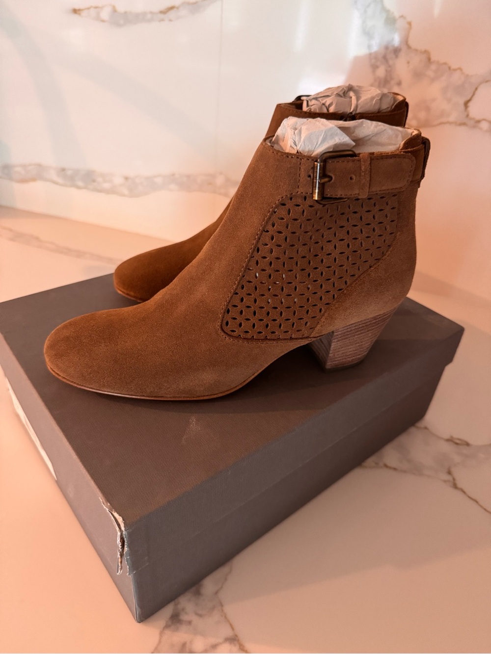 Aquatalia Brown Suede Perforated Ankle Booties